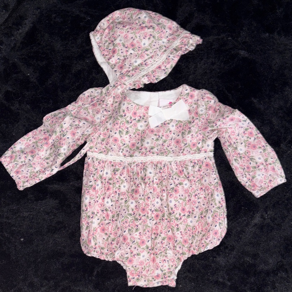 Tommy Bahama Pink Floral Baby Bodysuit with Hat